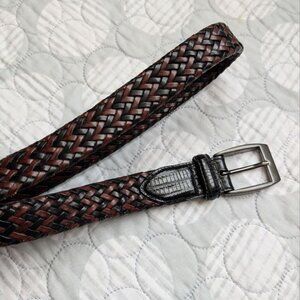 Tundra Men`s Woven Leather Belt Black Brown Faux Snakeskin Size 32 - Black